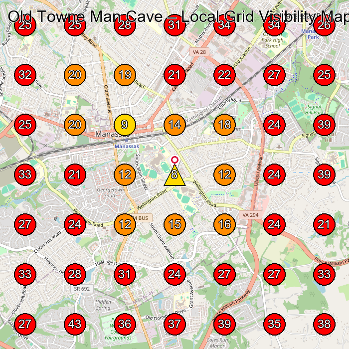 Old Towne Man Cave GeoGrid visibility map for Barber Shop in Manassas